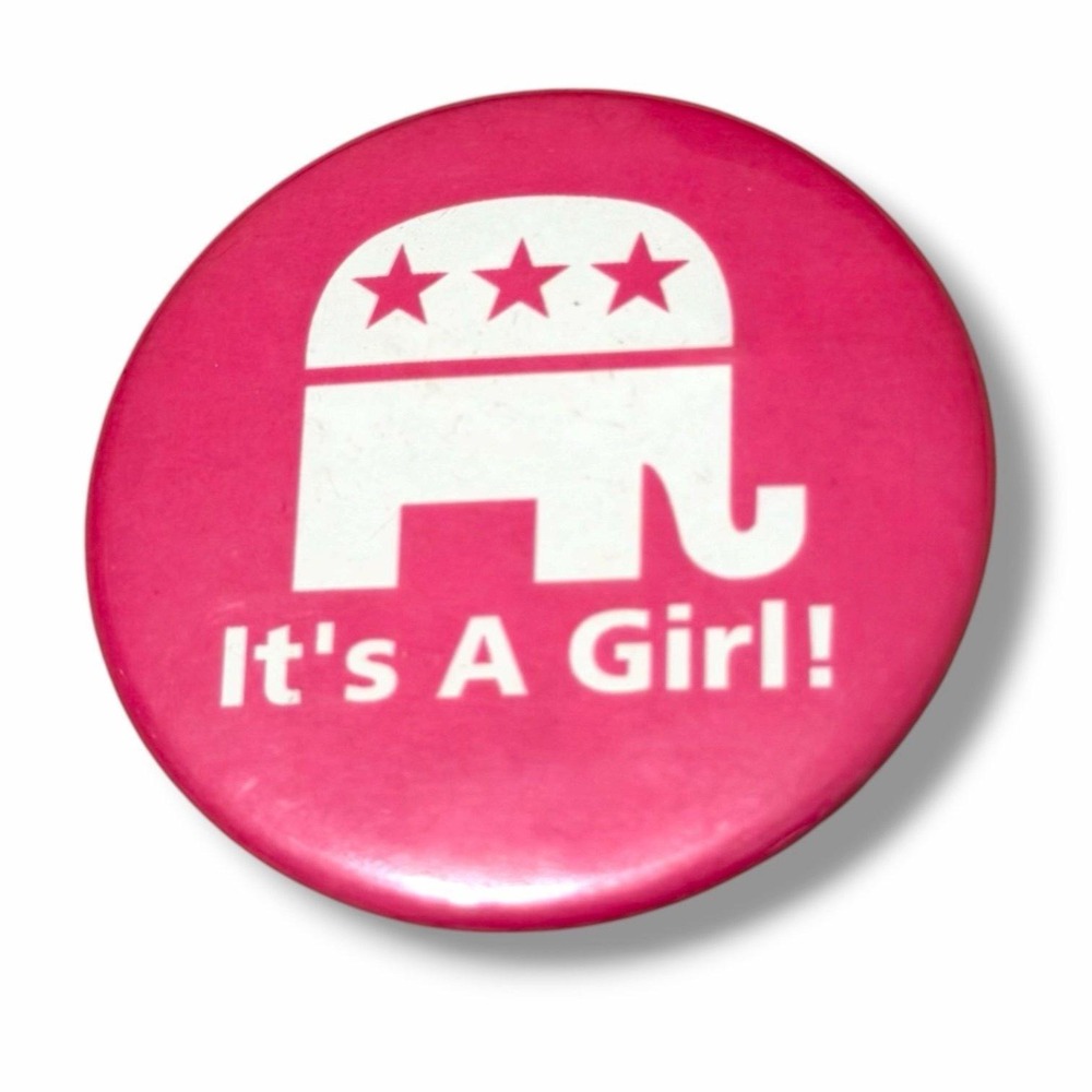 It's A Girl Pink Women Republicans Elephant Vintage Pinback Button B89